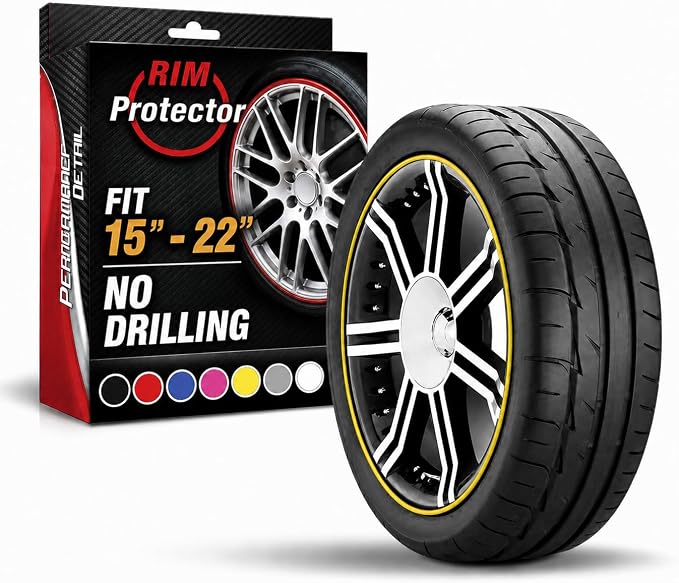 Rim Protector Kit for Car Wheels – Alloy Wheel Guard Strip Kit Fits up to 21" Rims | Set of 4 Rim Protectors | Easy to Install Curb Rash Defense for Rims (Yellow)