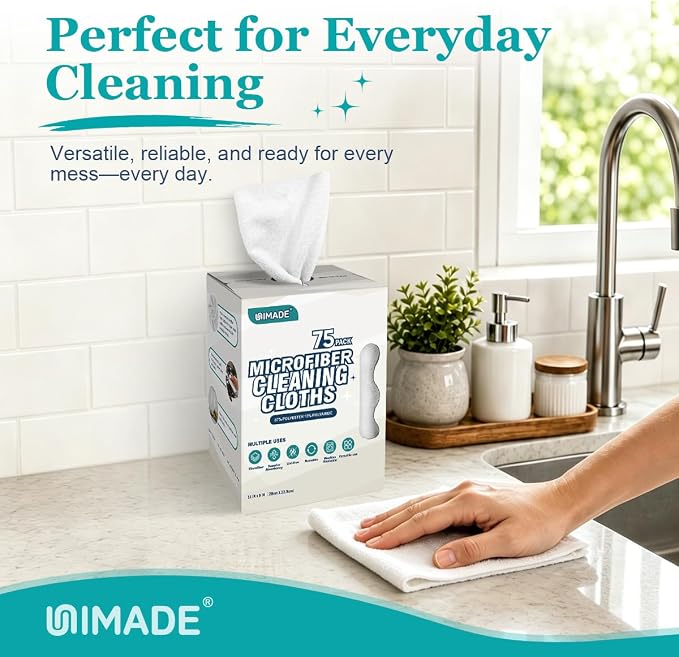 Microfiber Cleaning Cloth, 75 Sheets Microfiber Towels for Cars Commercial Grade Washcloths Lint-Free Bulk Shop Towel Cleaning Rags for Household Restaurant Garage Housekeeping, 11"x 9", White