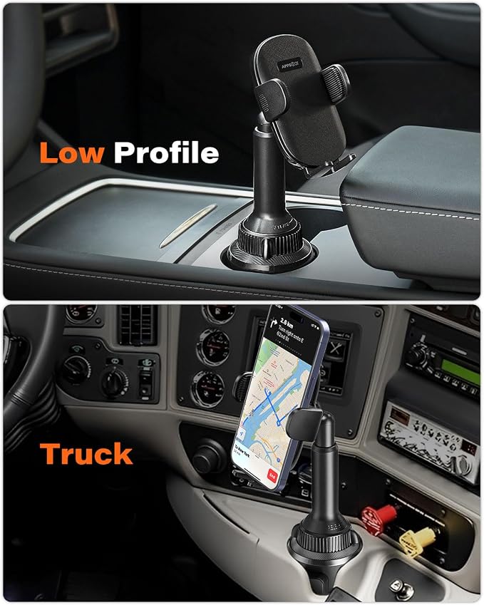 Universal Car Cup Phone Holder | Quick Extension Long Arm | 360° Swivel | Adjustable for iPhone, Samsung, Google, and All Smartphones | Stable & No Shake Design