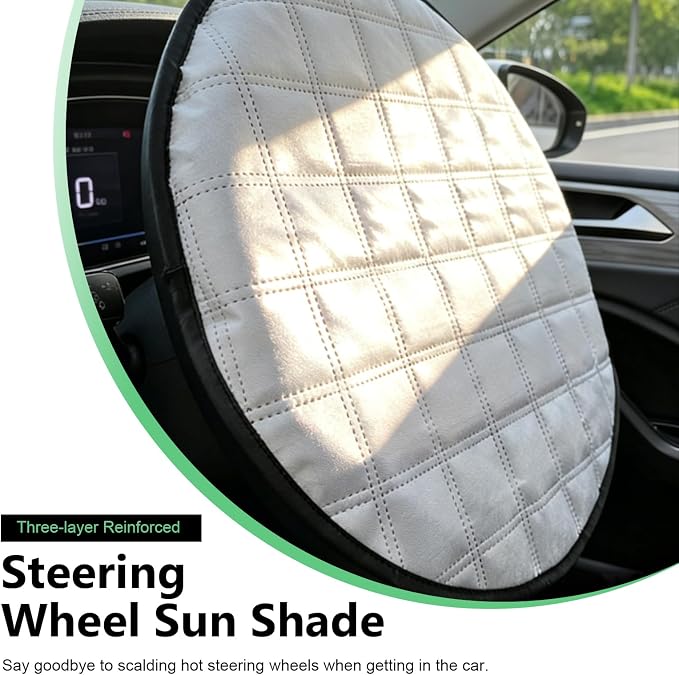 Car Steering Wheel Sun Shade, 16.93" Anti-Heat Aluminum Film Steering Wheel Sun Block Cover, Heat Insulation Cooling Protective Cover, Universal Steering Wheel Shield Accessories (Silver)