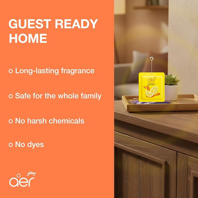 AER Power Pocket Lemon Tangy Delight Solid Gel Air Freshener for the Entire Home with Long Lasting Scent, Pack of 6