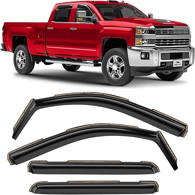 Voron Glass in-Channel Extra Durable Rain Guards for Chevrolet (Chevy) Silverado 2500HD/3500HD 2015-2019 Crew Cab, Window Deflectors, Vent Window Visors, 4 Pieces - 200825