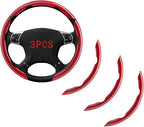 Steering Wheel Covers, 3PCs Carbon Fiber Anti-Skid Clip on Car Steering Wheel Cover Protector Universal for Most Car, Red