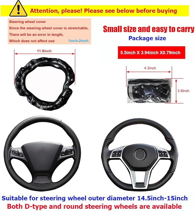 Bling Car Steering Wheel Cover, Non-Slip Elastic Stretch Leather Auto Steering Wheel Protector, Sparkling Diamond Vehicle Decor Accessories for Women Girls, Universal for Vehicles (Gray)