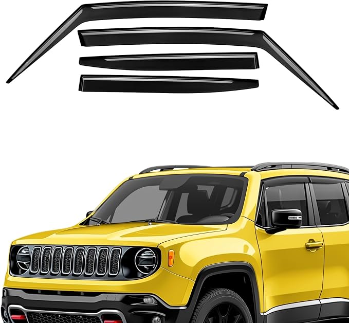 Extra Durable Window Deflectors Tape-On Window Visors Rain Guards Fit for Jeep Renegade 2015-2023, Sun Visors, Wind Vent for Shades, Exterior Car Accessories - 4 pcs. AG0858