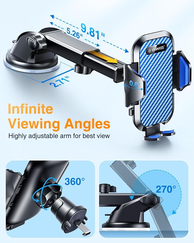 Phone Holders for Your Car 2026 Ultimate Phone Mount Military-Grade Windshield Dashboard Vent【Newest Best Strongest】 Cell Phone Car Mount for iPhone 16 Pro Max 15 Samsung Android,Blue