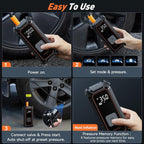 Cordless Tire Inflator Portable Air Compressor, Dual Power - 5400 mAh & 12V DC, Air Pump for Car Tires, Bike, Motorcycle, Bicycle, Electric Pump with LED Light & Digital Pressure Gauge