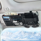 Car Sun Visor Organizer, Auto Interior Accessories Pocket Organizer Visor Storage Pouch Sunglasses Holder with Zipper Pocket for Truck, SUV - Black