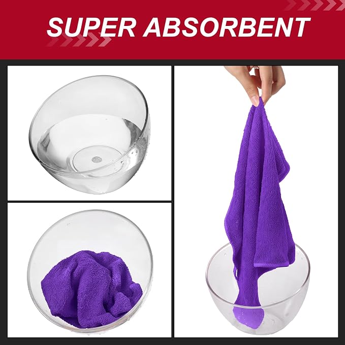 200 Pcs Microfiber Cleaning Cloth 16x16 Inch Microfiber Towels for Car Ultra Absorbent Cleaning Rags Reusable Lint Free Streak Free Detailing Towel for Car Washing Drying Dusting (Purple)