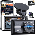 Dash Cam Front and Rear, 4K+1080P Dual Dash Camera for Cars, Free 64GB Card (256GB Max), 5.8GHz WiFi Up to 20MB/s, WDR Night Vision, 3" IPS, G-Sensor, Loop Recording, 24H Parking Mode