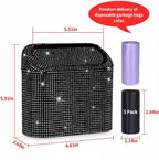 Car Trash Can with Lid, Bling Crystal Mini Vehicle Trash Bin Car Dustbin Garbage Organizer, Automotive Garbage Can Bin Trash Container for Auto Cars, Home, Office - Black
