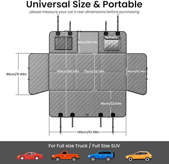 Back Seat Extender for Dogs 57 * 28.7 in, Upgraded Sofa Leather Dog Car Seat Cover for Back Seat, Foldable in the Car, Hard PVC Panels Bottom Support to 330 lbs, for Full Size Truck/SUV