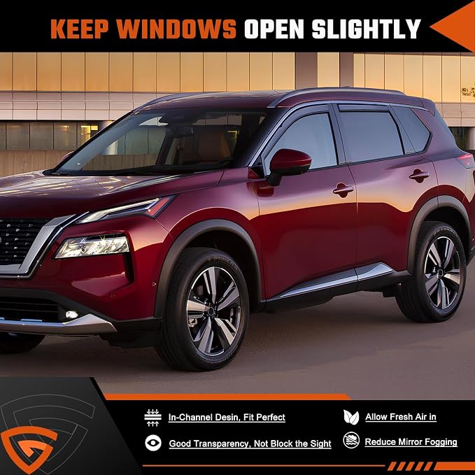 in-Channel Rain Guards Compatible with Nissan Rogue 2021 2022 2023 2024 2025 2026, Extra Durable Side Window Deflectors 2021-2026 Rogue Wind Deflectors Rain Guard Black 4 PCS