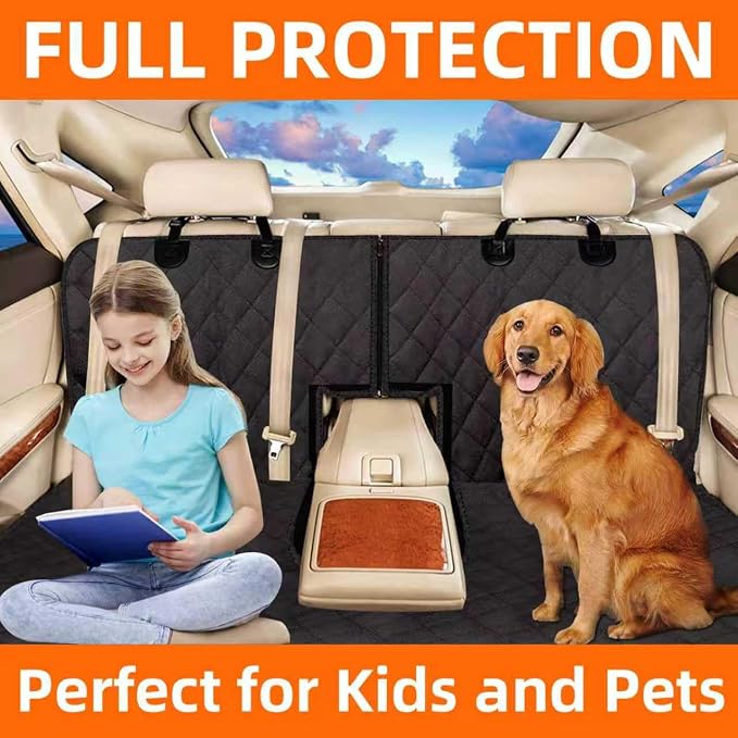 Dog Car Seat Cover for Back Seat, Waterproof Car Seat Protector, Non-Slip Backseat Cover for Dogs in Car, Armrest Compatible, Fits Most Cars SUVs & Trucks