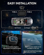 4K+4K Dash Cam Front and Rear, 5G Wi-Fi 64GB SD Card Included, STARVIS Dash Camera for Cars, 3 Inch IPS Screen, Dual Channel HDR Night Vision, 24H Parking Mode, 170° Widude Angle, G-Sensor