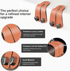 CoBak Purse Hook for Car - Universal Premium Stitched Leather and Aluminum-Magnesium Alloy Double Car Seat Back Storage Hook for Purses, Handbags, Bags (2 Pack),Coral Orange