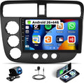 2G+64G Android Car Stereo for Honda Civic 2000-2005 Wireless A-pple CarPlay Android Auto, 9" HD Touchscreen GPS Navigation WiFi EQ Audio Bluetooth 26-UI Mirror Link FM/RDS SWC+ Bakup Camera Mic