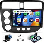 2G+64G Android Car Stereo for Honda Civic 2000-2005 Wireless A-pple CarPlay Android Auto, 9" HD Touchscreen GPS Navigation WiFi EQ Audio Bluetooth 26-UI Mirror Link FM/RDS SWC+ Bakup Camera Mic