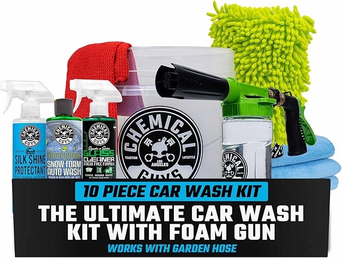 10-Piece Arsenal Builder Car Wash Kit with Foam Gun, Bucket, and 3 - 16 fl oz Car Care Products & Chemicals - Works with Garden Hose for Trucks, SUVs, Motorcycles, and More