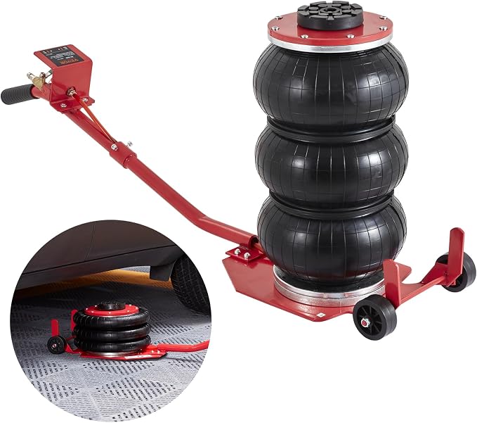 Air Jack, 3 Ton/6600 lbs Triple Bag Air Jack, Airbag Jack with Six Steel Pipes, Lift up to 17.7 inch/450 mm, 3-5 s Fast Lifting Pneumatic Jack, with Long Handles for Cars, Repair, (Red)