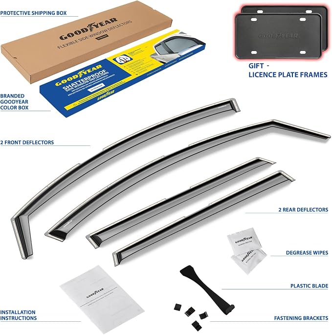 Goodyear Shatterproof in-Channel Window Deflectors for Dodge Journey 2009-2020, Rain Guards, Window Visors for Cars, Vent Deflector, Car Accessories, 4 pcs - GY007886