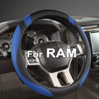 Customized Auto Car Steering Wheel Cover for Dodge RAM 1500 2500 3500, 15.5-16 inch (Black+Blue-Large Size)