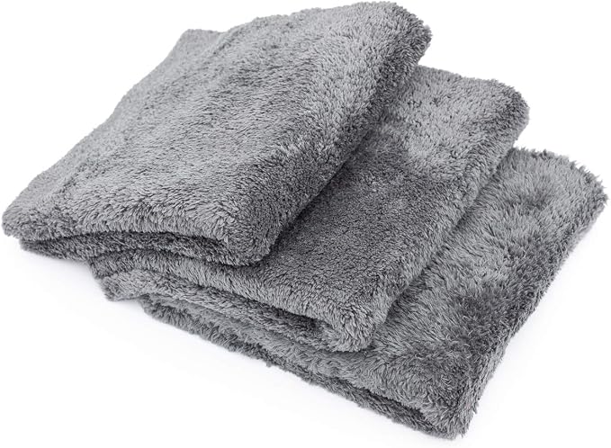 Eagle Edgeless 600 - Professional Korean 70/30 Blend Super Plush, Microfiber Auto Detailing Towels, Buffing & Polishing, 600gsm, 16in x 16in, Dark Grey (3-Pack)