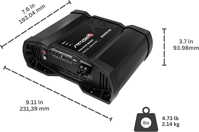 Vulcan 2000 2 Ohms Car Amplifier, Mono Full Range 2000.1 2K Watts RMS, 2Ω Stable Car Audio, HD Sound Quality, Crossover & Bass Boost, Car Stereo Speaker Subwoofer MD, Smart Coolers