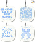 Blue Christian Car Air Freshener 8 Pcs, Blue Bow Floral Religious Hanging Air Freshener Rounded Square for Girls Dorm Bedroom Apartment, Girly Christian Car Accessories Mirror Decor for Women