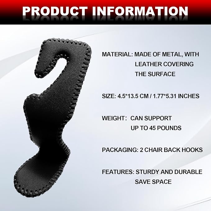 Automotive Universal 2PCS Leather Headrest Hooks, for Car Keep Purses Bags Coats and Groceries Secure Universal Fit for Most Vehicles, Black