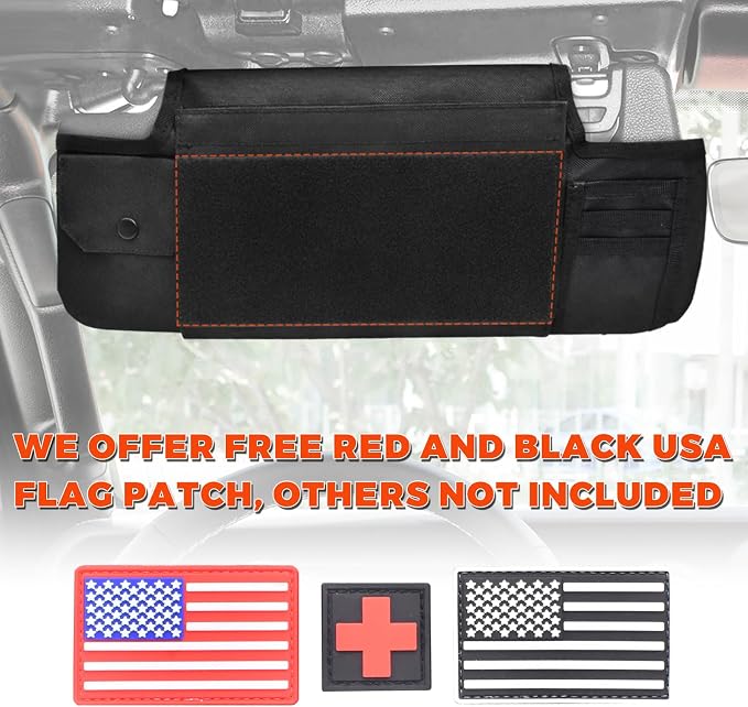 Sun Visor Organizer Compatible with Wrangler JL & JT 2018-2025, Driver's Side Front Tactical Visor Storage Molle Webbing Visor Storage, car Sunglasses Clip, Multi-Pocket