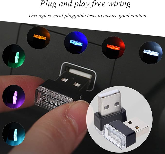 4Pcs Ice Blue USB Car Interior Atmosphere Lamps, Universal Mini Led USB Lights for Car Decoration, Lighting