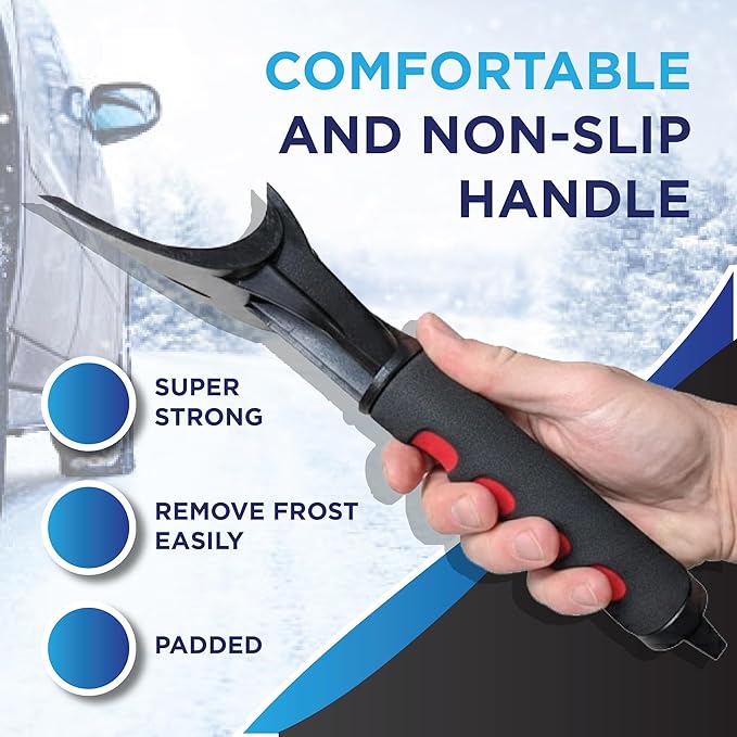Ice Scraper for Car Windshield & Windows - Tough Reinforced Plastic Handle - Chisel Side for Frost, Claw Side for ICY Chunks