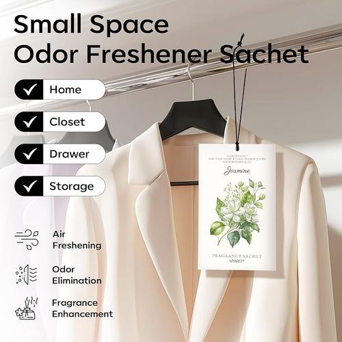 12 Pack Jasmine Scented Sachets for Drawer, Closet & Small Spaces Air Freshener Bags, Odor Eliminator for Car, Shoes, Bathroom Home Fragrance Gift Set