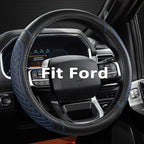 Car Steering Wheel Cover for Ford Escape,Explorer,Fusion,Focus,Bronco,Transit,Edge(Diamond Quilted - Black+Blue- Standard Size)