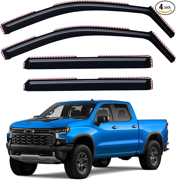 in-Channel Window Visors Rain Guards for 2019-2026 Chevy Silverado/GMC Sierra 1500 Crew Cab, Window Vent Wind Shades Deflectors