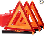 3PK DOT Warning Triangles with Empty Base & Storage Case | No pre-filled sand, fill sand yourself for stability, high visibility reflectors meet US FMVSS 571.125 safety specs