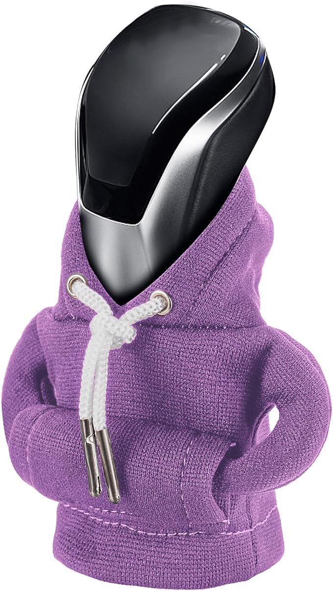 Gear Shift Hoodie, Universal Car Shift Knob Cover, Mini Hoodie for Shifter, Automotive Interior Cute Gadgets Car Accessories and Decorations Purple