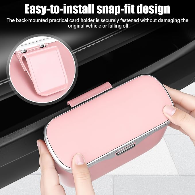 Car Trash Can, Car Garbage Bin with Lid & Handle - Leak-Proof Mini Trash Can for Car, Truck, SUV - Essential Car Accessories for Organization (Pink)