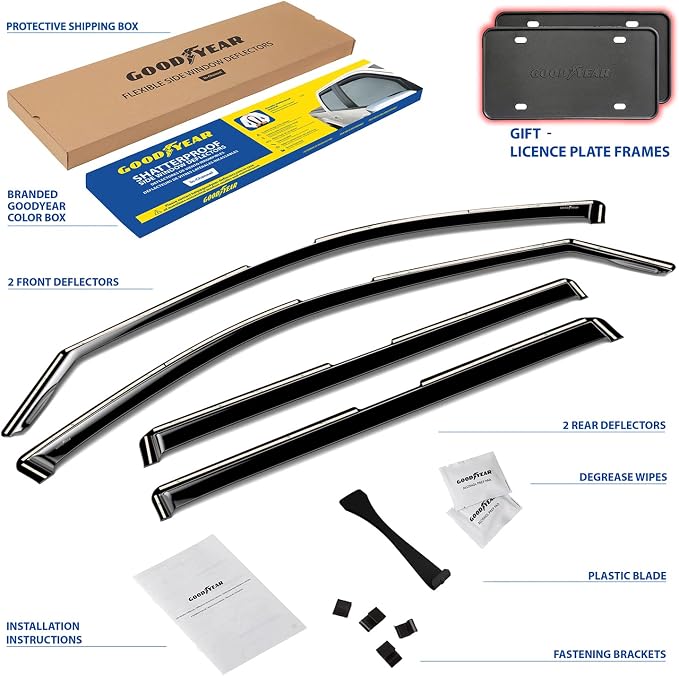 Goodyear Shatterproof in-Channel Window Deflectors for Jeep Grand Cherokee L 2021-2026, Rain Guards, Window Visors for Cars, Vent Deflector, Car Accessories, 4 pcs - GY008185