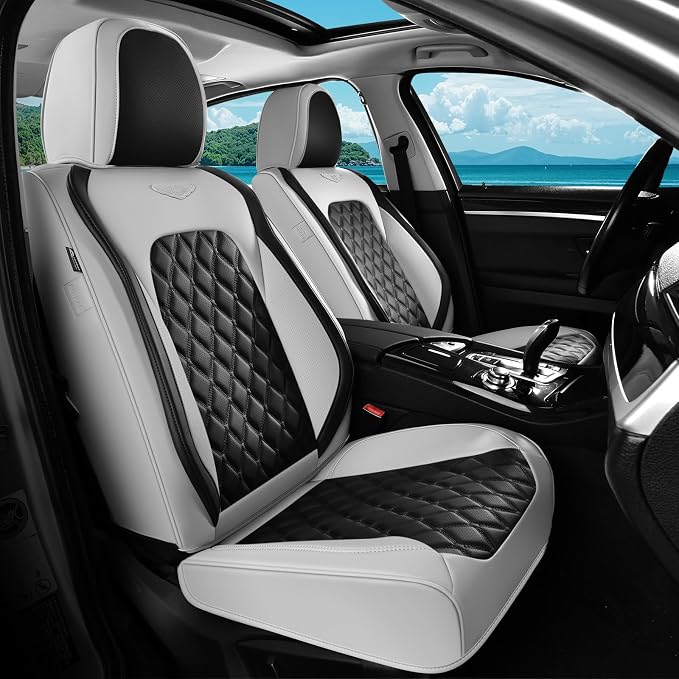Coverado Universal Car Seat Covers Full Set, Luxury Stain-Resistant Waterproof Faux Leather Front & Rear Seat Protectors, Elegant Easy-Clean Automotive Interior – WhiteBlack