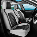 Coverado Car Seat Covers Front Seats, Luxury Stain-Resistant Waterproof Faux Leather Full Set with Rear Protectors, Elegant Easy-Clean Automotive Interior – WhiteBlack