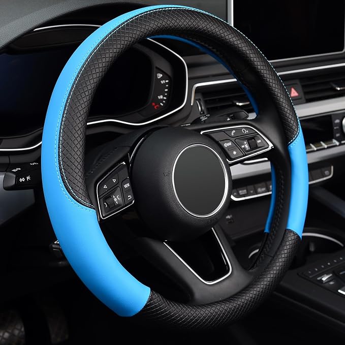 Steering Wheel Cover, Universal Fit 15 Inch Microfiber Leather Car Wheel Protector, Anti-Slip, Blue
