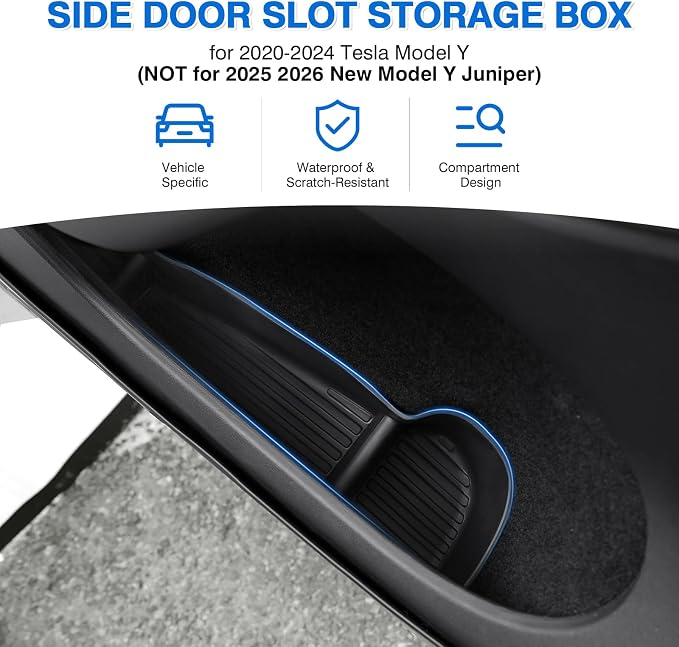 Car Door Side Storage Box and Trash Can for 2020-2024 Tesla Model Y (Not for Juniper) Accessories Front Rear Door Insert Tray Organizer Slot Storage Protector with Trash Can 6PCS