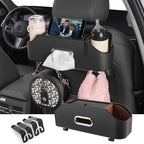 Car Back Seat Organizer with 2 Drink Cup Holder - Tissue Box and Storage Box Hook - Multi-functional Storage - Great for Kids and Travel (Black)