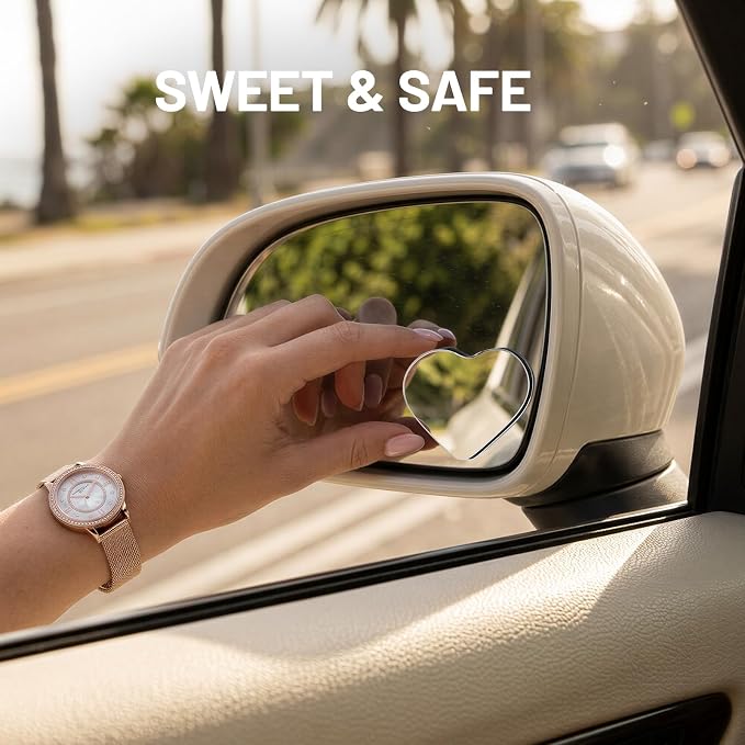 Blind Spot Mirror, 2Pcs Adjustable Car Auxiliary Wide Angle Convex Mirror, Universal Stick on Side Mirror for Cars SUVs Trucks, Enhance Driving Safety (Heart Shaped)