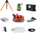 50155 Deluxe Emergency Roadside Kit with Flat tire Repair and Booster Cables for Compact Cars, Standard Cars and Crossovers