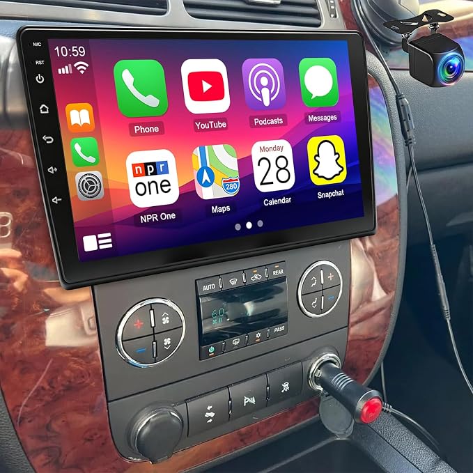 4Core Android 14 Car Radio Stereo for Chevy Tahoe 2007-2014 Update 10 Inch Touch Screen Radio with Wireless Carplay Android Auto FM/RDS Bluetooth GPS SWC Backup Camera