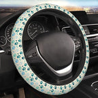 Teal Paw Print Steering Wheel Cover, 15 Inch Universal Fit Neoprene Steering Wheel Protector, Anti-Slip & Breathable Car Interior Accessory, Durable Auto Wrap for Women and Men, Fits Most Vehicles