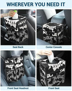 Car Trash Can with Lid, Leakproof Car Trash Bag Hanging Waterproof Automotive Garbage Can with Storage Pockets Mini Vehicle Trash Bin for Back/Front Seat(Cow Print,3 Gallon)